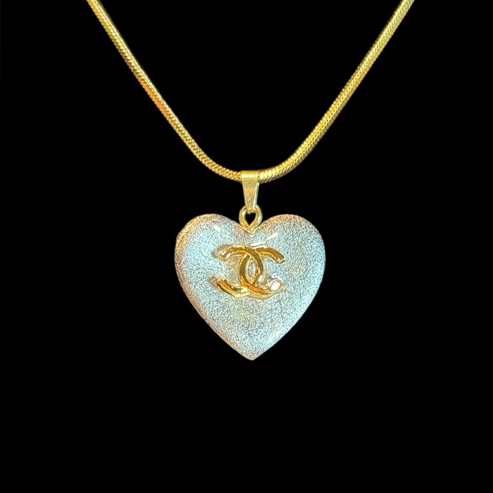 Upcycled Gold and Gray Heart Pendant Necklace